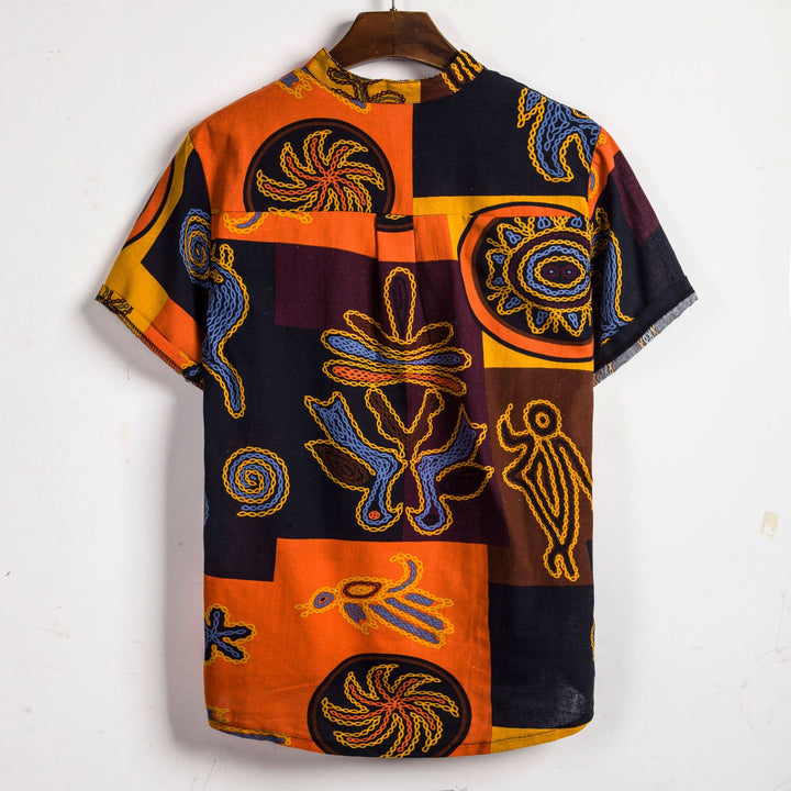 Herren Kurzarmhemd mit afric-inspired Mustern und lässigem Henley-Ausschnitt Echoarchiv