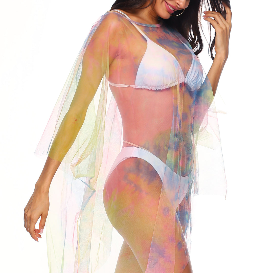 Damen transparenter Strandüberwurf mit bunten Akzenten Echo Archiv