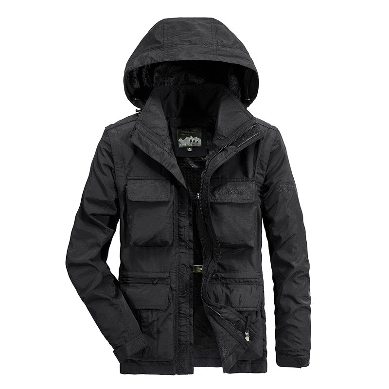 Herren leichter Fieldparka mit Kapuze, Multifunktionstaschen und atmungsaktivem Mesh‑Futter Echoarchiv