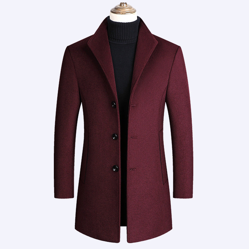 Herren Modernes einreihiges Wollmix-Longcoat mit schmaler Passform und minimalistischer Knopfleiste Echo Archiv