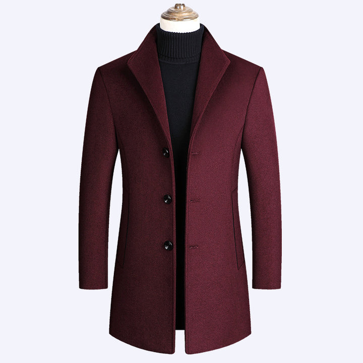 Herren Modernes einreihiges Wollmix-Longcoat mit schmaler Passform und minimalistischer Knopfleiste Echo Archiv