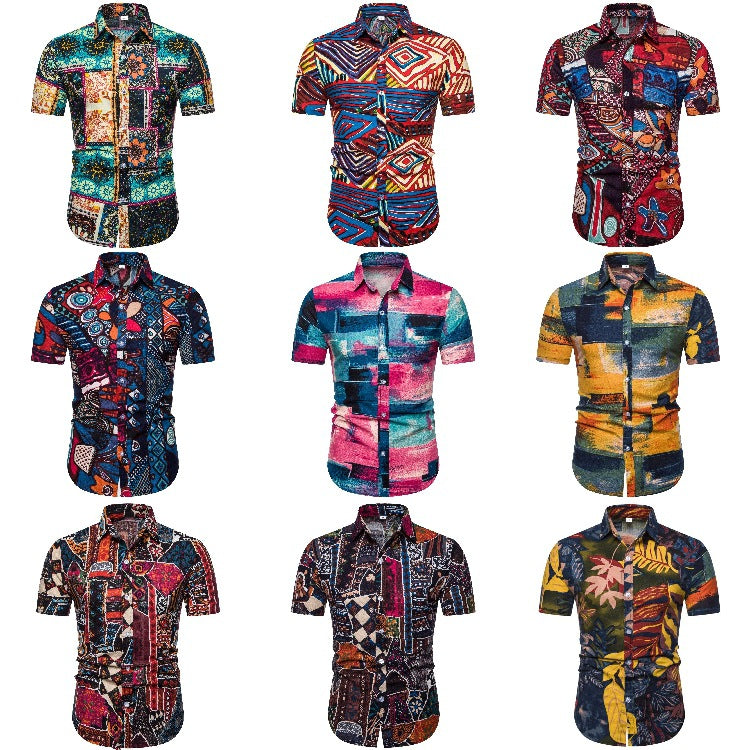 Herren Kurzarmhemd mit kreativen Patchwork-Designs Echoarchiv