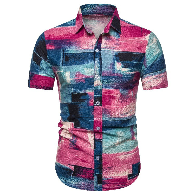 Herren Kurzarmhemd mit kreativen Patchwork-Designs Echoarchiv