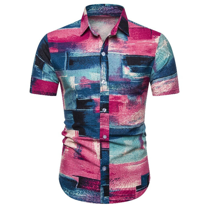 Herren Kurzarmhemd mit kreativen Patchwork-Designs Echoarchiv