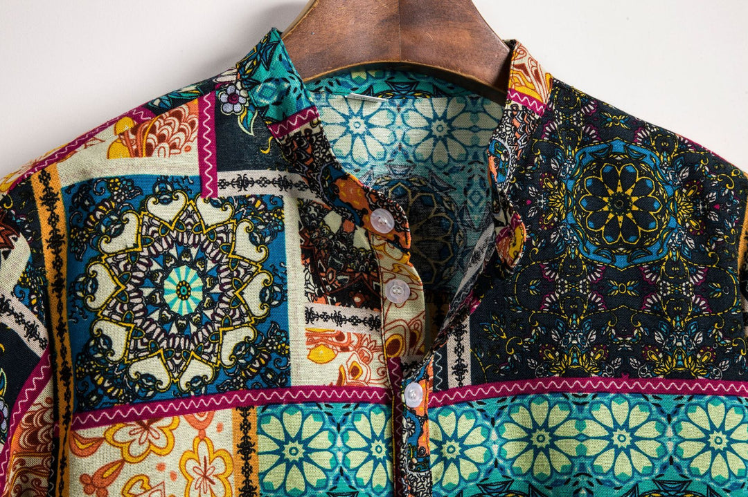 Herren Kurzarmhemd mit kreativem Patchwork-Design Echoarchiv