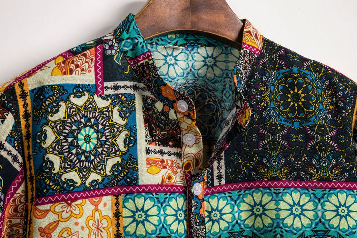 Herren Kurzarmhemd mit kreativem Patchwork-Design Echoarchiv