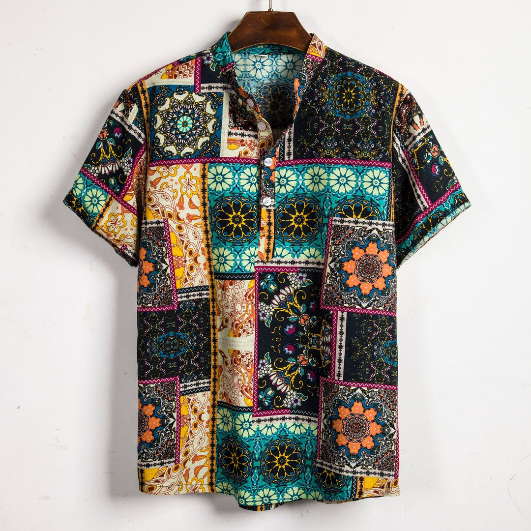 Herren Kurzarmhemd mit kreativem Patchwork-Design Echoarchiv