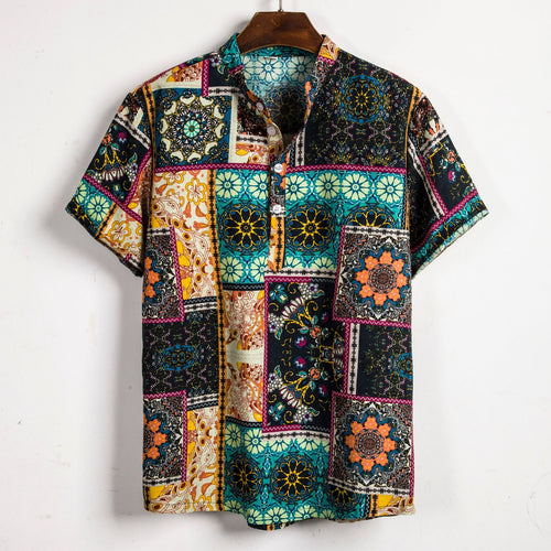 Herren Kurzarmhemd mit kreativem Patchwork-Design Echoarchiv