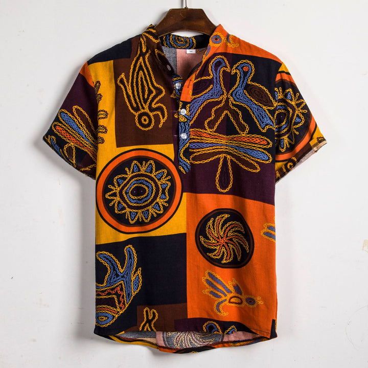 Herren Kurzarmhemd mit afric-inspired Mustern und lässigem Henley-Ausschnitt Echoarchiv