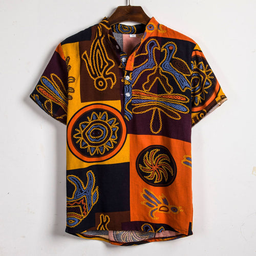 Herren Kurzarmhemd mit afric-inspired Mustern und lässigem Henley-Ausschnitt Echoarchiv