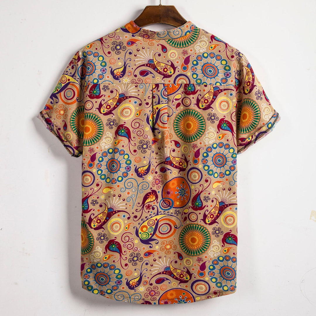 Herren Kurzarmhemd mit kreativem Paisleymuster und modischem Stehkragen Echoarchiv
