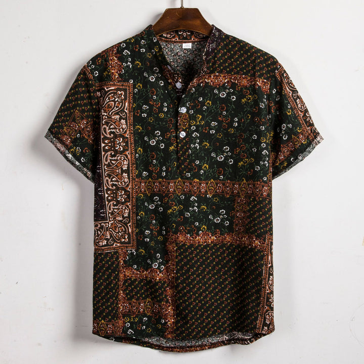 Herren Kurzarmhemd mit kreativem Batik- und Patchworkdesign Echoarchiv