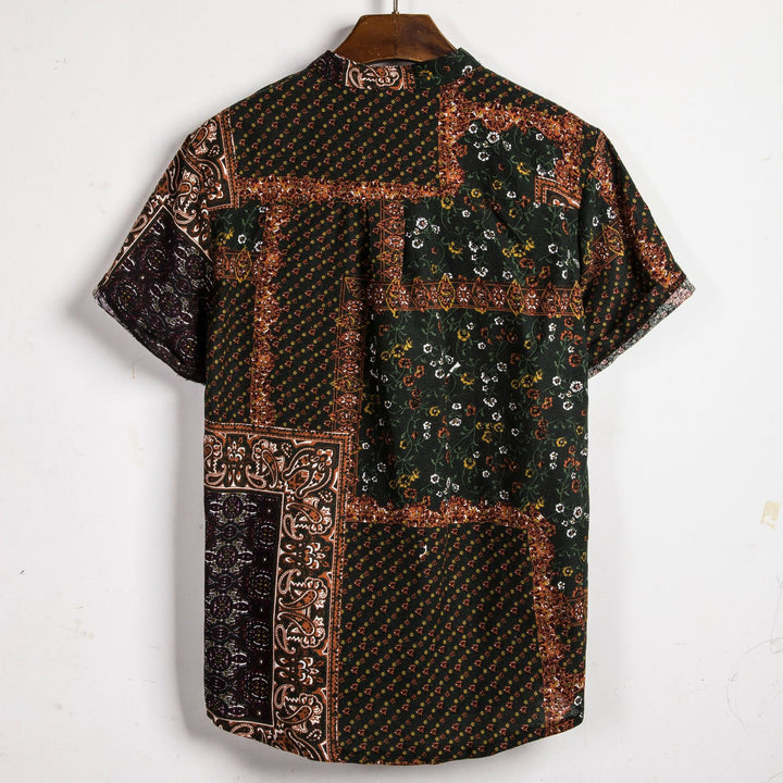 Herren Kurzarmhemd mit kreativem Batik- und Patchworkdesign Echoarchiv