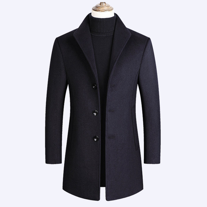 Herren Modernes einreihiges Wollmix-Longcoat mit schmaler Passform und minimalistischer Knopfleiste Echo Archiv