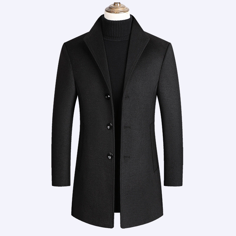 Herren Modernes einreihiges Wollmix-Longcoat mit schmaler Passform und minimalistischer Knopfleiste Echo Archiv