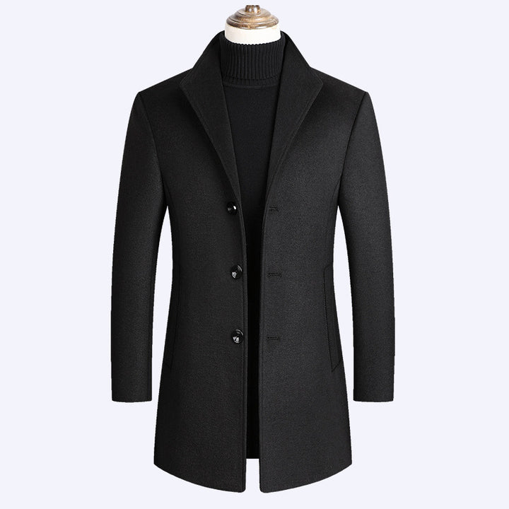 Herren Modernes einreihiges Wollmix-Longcoat mit schmaler Passform und minimalistischer Knopfleiste Echo Archiv