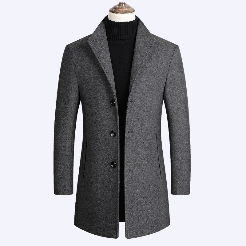 Herren Modernes einreihiges Wollmix-Longcoat mit schmaler Passform und minimalistischer Knopfleiste Echo Archiv