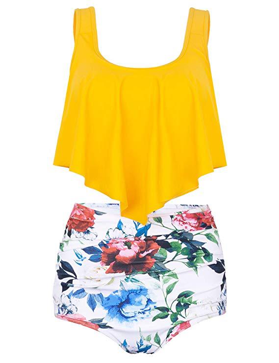 Damen Modisches Tankini-Set mit floralem Unterteil und lässigem Oberteil Echo Archiv