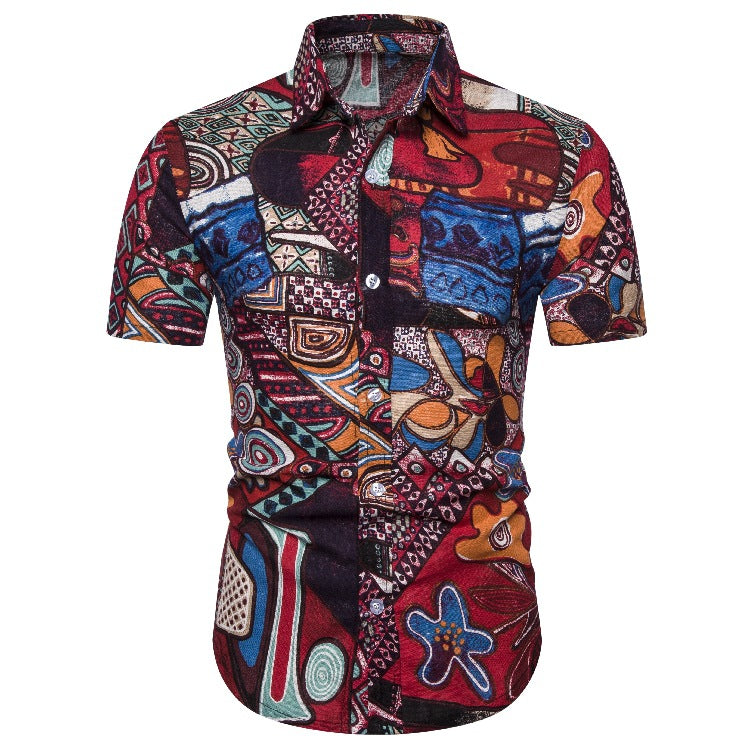Herren Kurzarmhemd mit kreativen Patchwork-Designs Echoarchiv