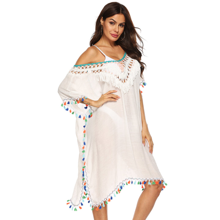 Damen Strandkaftan mit buntem Quastenrand Echo Archiv