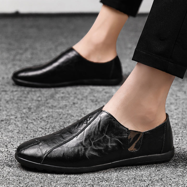 Herren Weicher Leder-Slip-On Loafer mit quadratischer Zehenform, elastischen Einsätzen und gepolstertem Komfortfußbett Echoarhiv – Tavélo