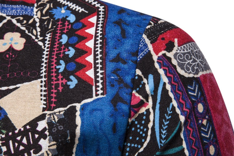 Herren Kurzarmhemd mit buntem Patchwork-Muster Echoarchiv