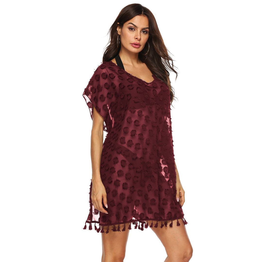 Damen eleganter Transparenter Strandüberwurf mit fransiger Verzierung Echo Archiv
