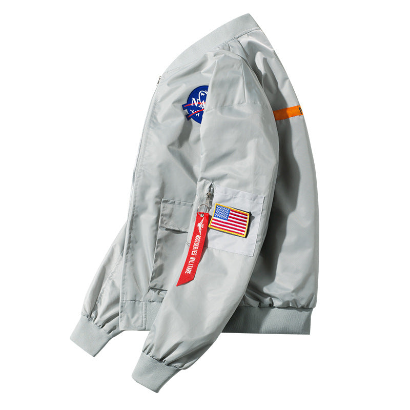 Männer's  leichte gestickte Raum-Patch Ärmel-Reißverschluss Utility-Jacke Echo Archiv