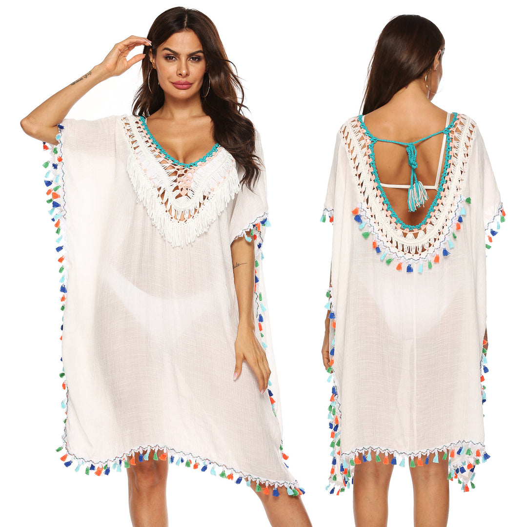 Damen Strandkaftan mit buntem Quastenrand Echo Archiv