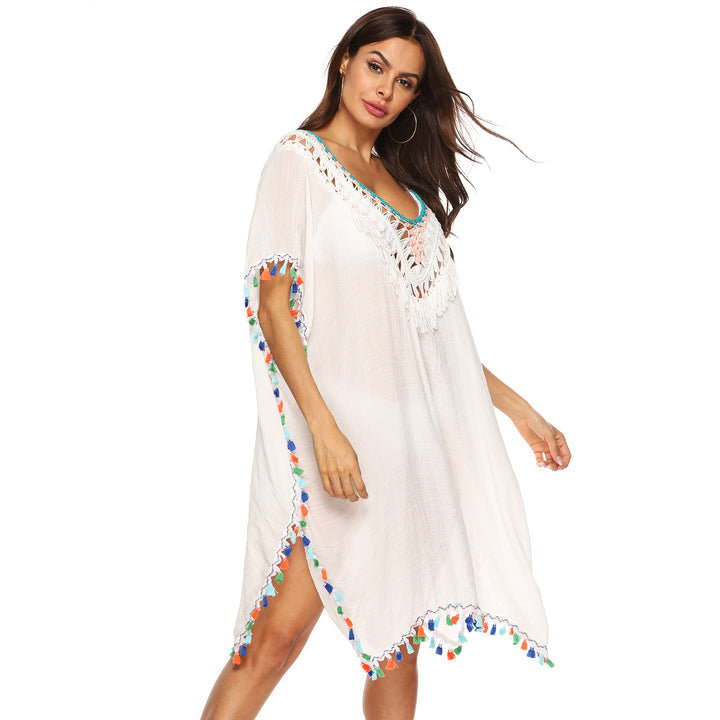 Damen Strandkaftan mit buntem Quastenrand Echo Archiv