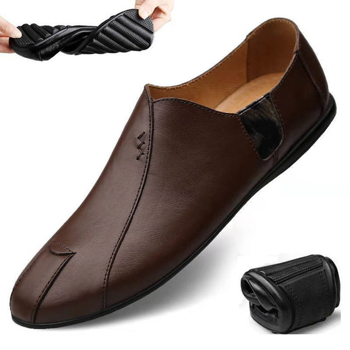 Herren Weicher Leder-Slip-On Loafer mit quadratischer Zehenform, elastischen Einsätzen und gepolstertem Komfortfußbett Echoarhiv – Tavélo