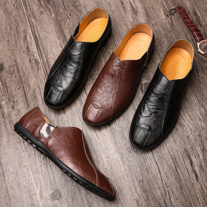 Herren Weicher Leder-Slip-On Loafer mit quadratischer Zehenform, elastischen Einsätzen und gepolstertem Komfortfußbett Echoarhiv – Tavélo