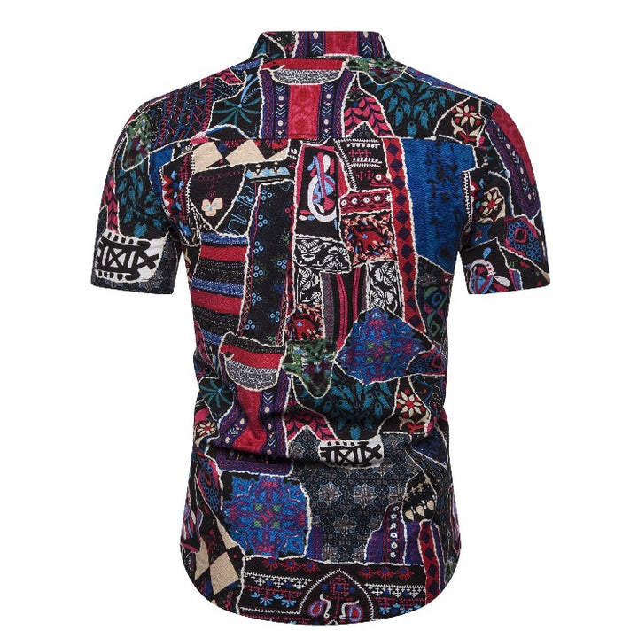 Herren Kurzarmhemd mit buntem Patchwork-Muster Echoarchiv