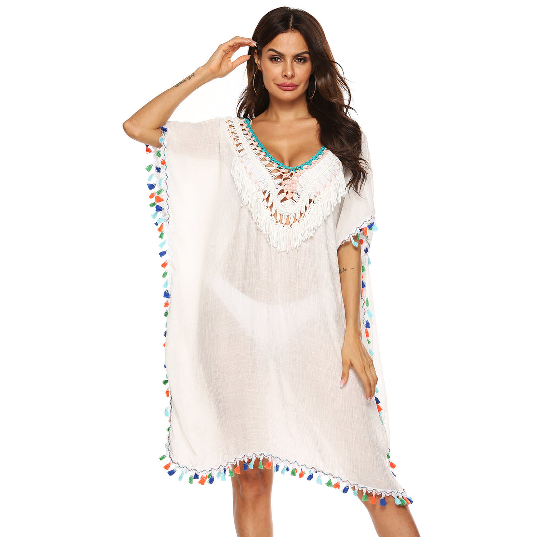 Damen Strandkaftan mit buntem Quastenrand Echo Archiv