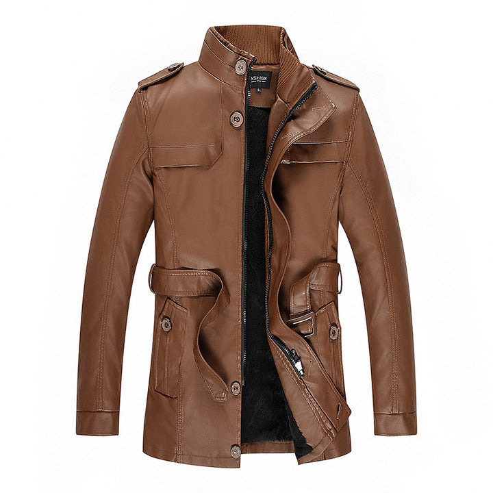 Herren Lederjacke mit Teddyfutter, Taillengürtel und Stehkragen Echo Archiv