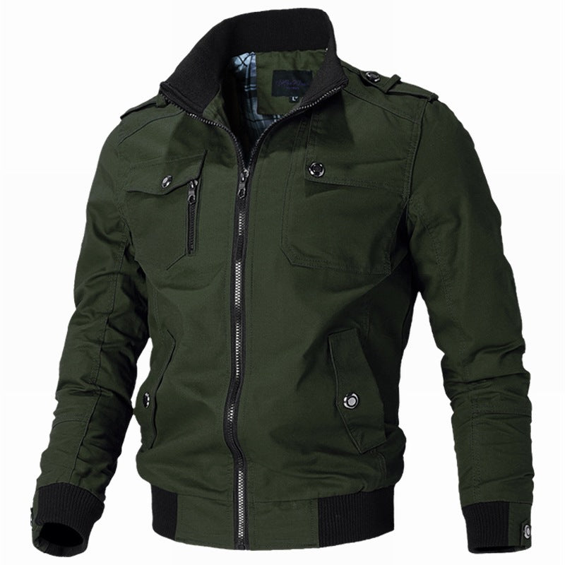 Herren nan modische Field-Bomberjacke aus robustem Baumwoll-Canvas mit Epauletten, Reißverschluss und geripptem Saum Echo Archiv