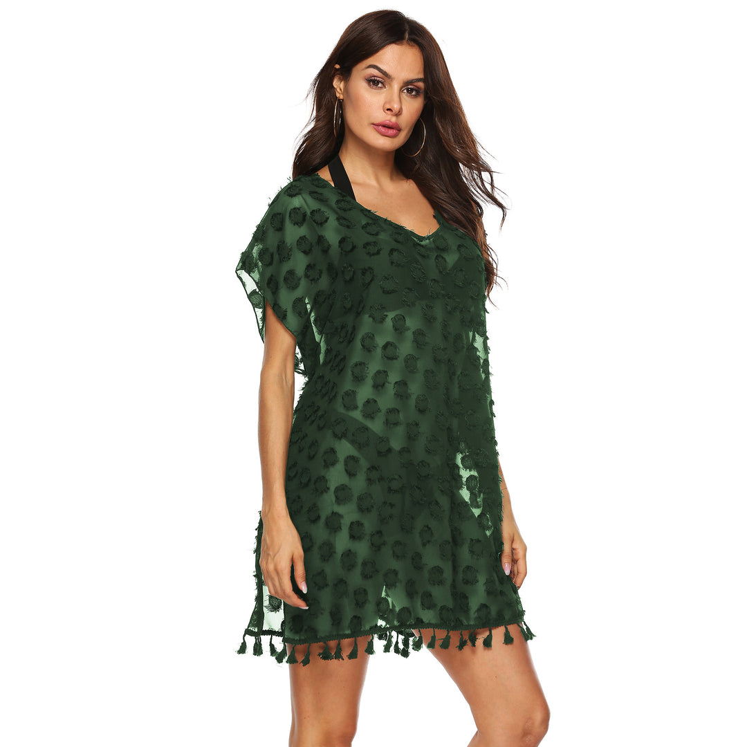 Damen eleganter Transparenter Strandüberwurf mit fransiger Verzierung Echo Archiv