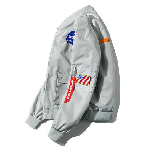 Herren  leichte, von der Luft- und Raumfahrt inspirierte, Zip-Up Bomberjacke mit Utility-Tasche an den Ärmeln Echo Archiv