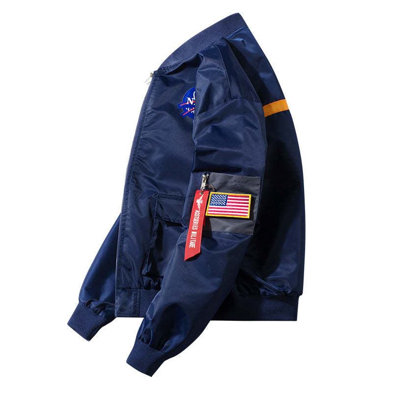 Männer's  leichte Raumfahrt Bomberjacke mit abnehmbarem Flaggenpatch und Reißverschluss-Ärmeltasche Echo Archiv
