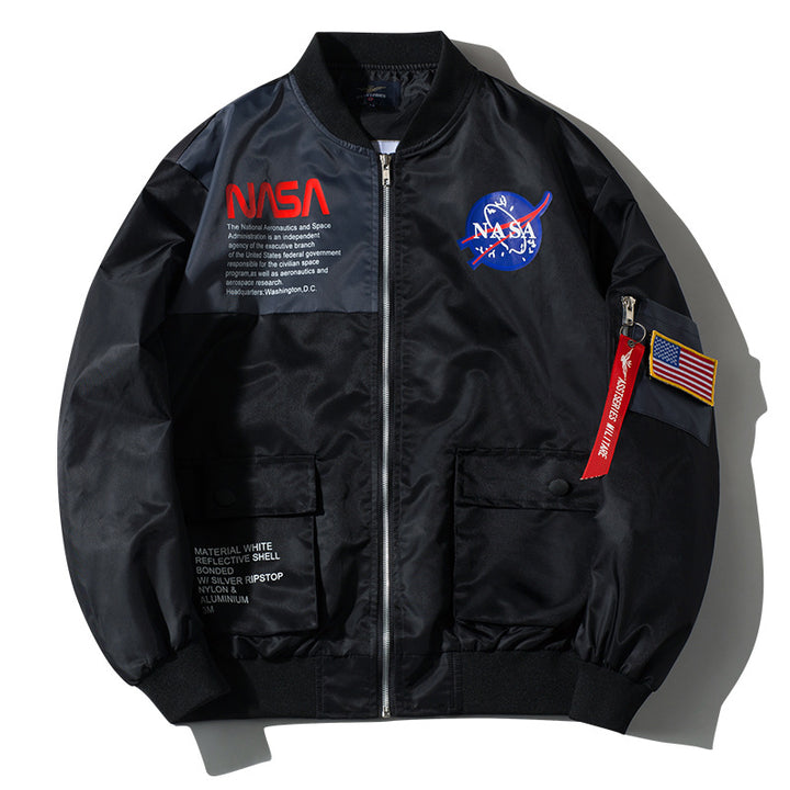 Männer's  leichte gestickte Raum-Patch Ärmel-Reißverschluss Utility-Jacke Echo Archiv