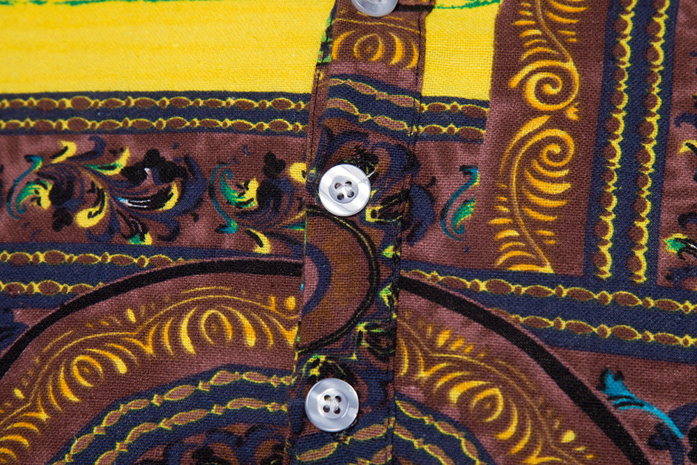 Herren Kurzarmhemd mit kreativem Ethno-Muster und modernem Henley-Ausschnitt Echoarchiv