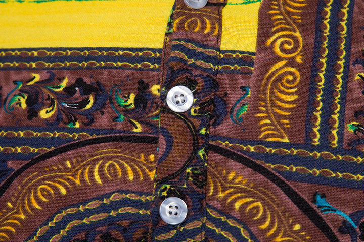 Herren Kurzarmhemd mit kreativem Ethno-Muster und modernem Henley-Ausschnitt Echoarchiv