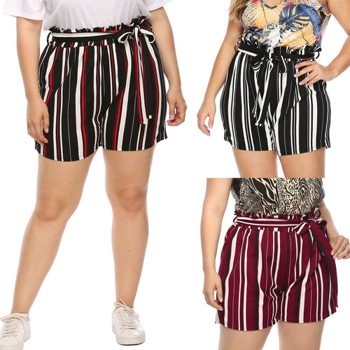 Damen elegant geschnittene gestreifte Shorts mit dekorativem Bindegürtel Echo Archiv