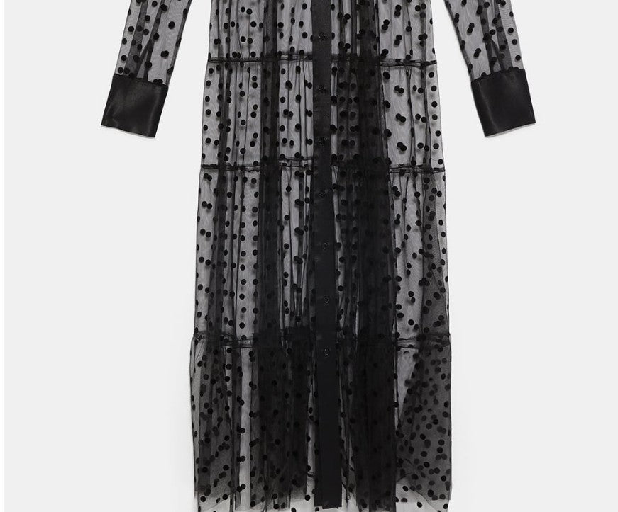 Damen Langer transparenter Duster mit gepunktetem Design und eleganten Ärmeln Echo Archiv