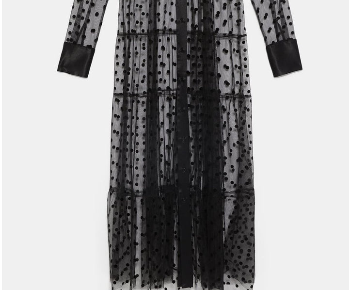 Damen Langer transparenter Duster mit gepunktetem Design und eleganten Ärmeln Echo Archiv