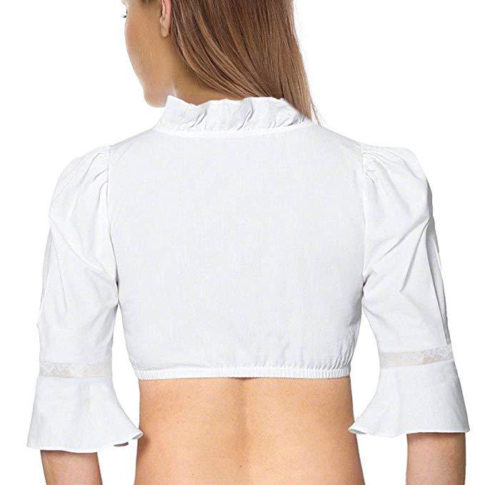 Damen  traditionelle Dirndlbluse mit Rüschenausschnitt und Spitzenbesatz sowie dreiviertelärmel Echo Archiv