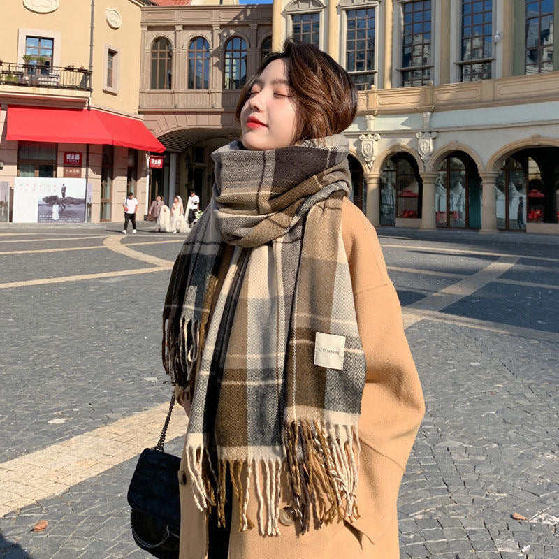 Schal, kariert, 50x200cm, mit Fransen