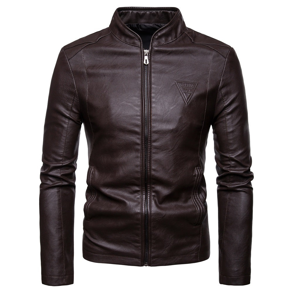 Herren Schlanker Kunstleder-Fieldblouson mit minimalistischem Stehkragen und Reißverschluss Echo Archiv