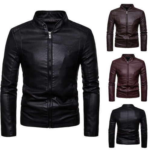 Herren Slim‑Fit Lederoptik‑Pilotenblouson mit Stehkragen und Ziernähten Echo Archiv