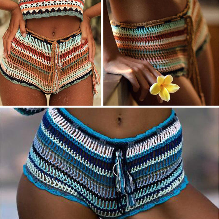 Damen Häkelstrandshorts mit verstellbarem Bund und einzigartigem Streifenmuster Echo Archiv